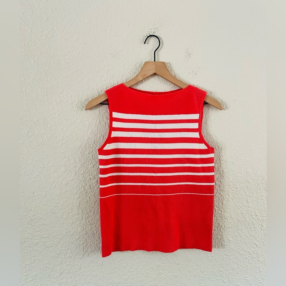 Vintage Sag Harbor Salmon & White Striped Boatneck Ribbed Tank